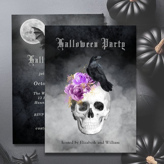 Gothic Skull Roses Halloween Party Invitation (Creator Uploaded)