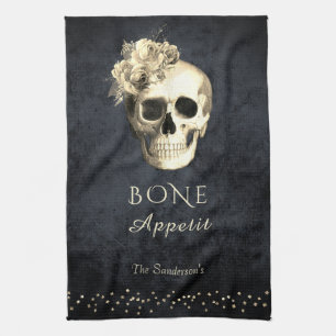 Gothic Skull Roses Personalised Tea Towel