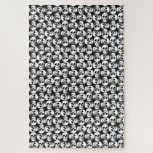 Gothic Skull Scary Black And White Pattern Design Jigsaw Puzzle