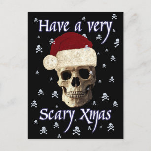 Gothic Skull Scary Christmas Quirky Xmas Hat Funny Postcard