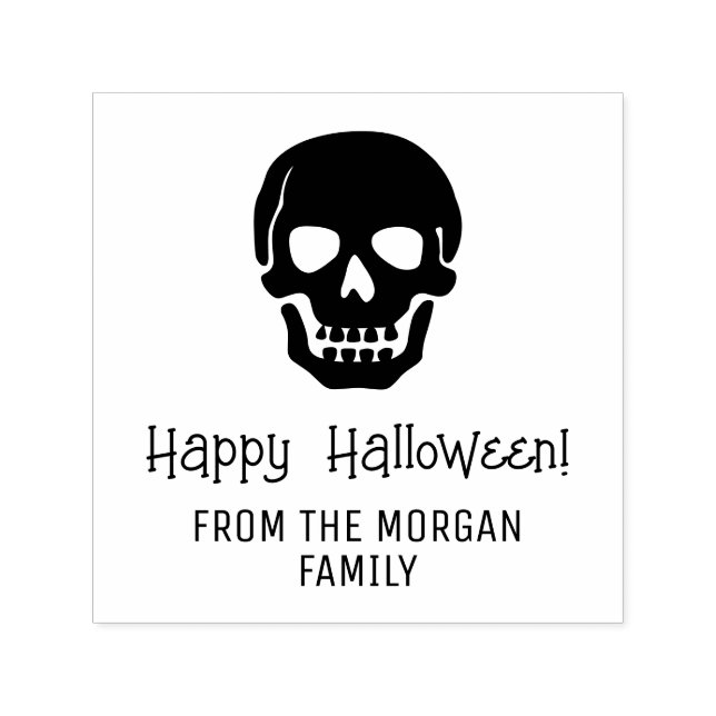 Gothic Skull Silhouette Happy Halloween Name Self-inking Stamp (Design)