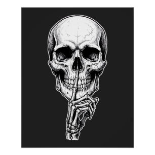 Gothic Skull Skeleton Hand Black and White. Poster