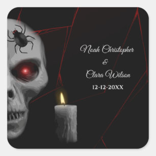 Gothic Skull Spider Candle - Dark Moody Halloween Square Sticker