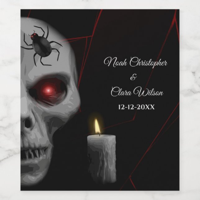 Gothic Skull Spider Candle - Dark Moody Halloween Wine Label (Single Label)