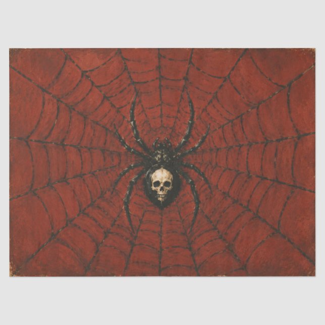 Gothic Skull Spider Red Web Decoupage Tissue Paper (Front)