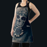 Gothic Skull Sunflower Vintage Antique Apron<br><div class="desc">Gothic skull head vintage antique black and white cyanotype sunflower kitchen decor. Cool Halloween inspired cooking apron. Image copyright Marg Seregelyi Photography.</div>