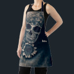 Gothic Skull Sunflower Vintage Antique Apron<br><div class="desc">Gothic skull head vintage antique black and white cyanotype sunflower kitchen decor. Cool Halloween inspired cooking apron. Image copyright Marg Seregelyi Photography.</div>