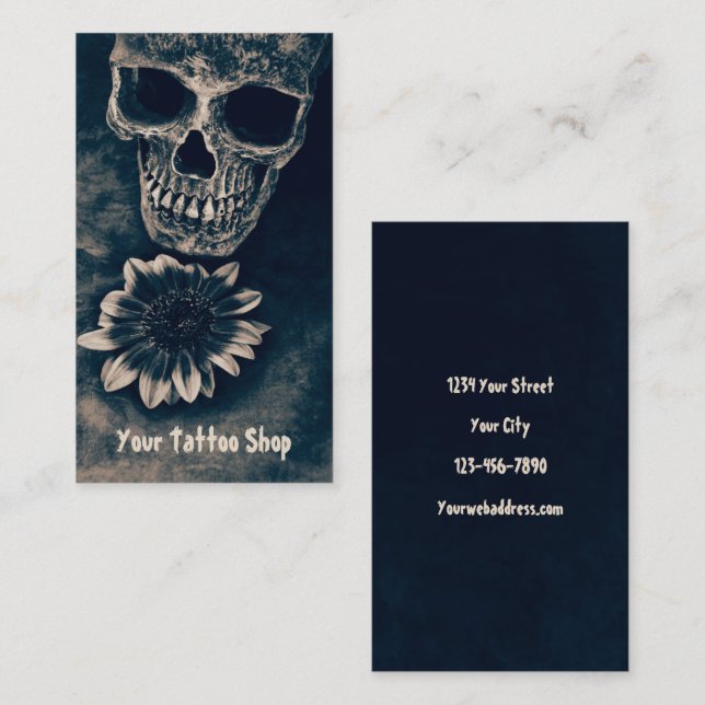 Gothic Skull Sunflower Vintage Antique Business Card (Front/Back)