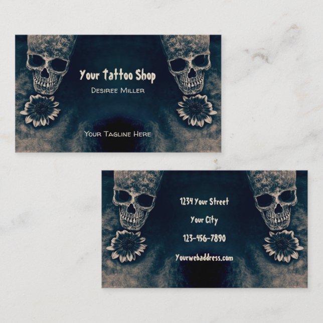 Gothic Skull Sunflower Vintage Antique Style Business Card (Front/Back)
