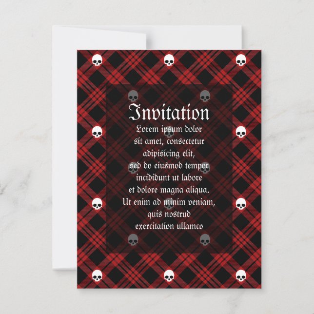 Gothic Skull Tartan Plaid Invitation (Front)