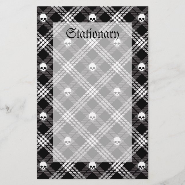 Gothic Skull Tartan Plaid Stationery (Front)
