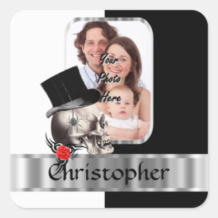 Gothic skull tattoo square sticker