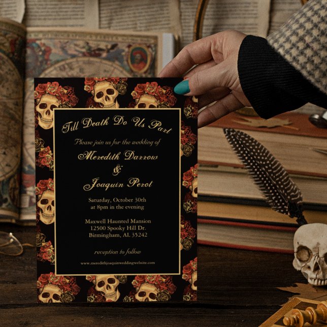 Gothic Skull Till Death Do Us Part Black Wedding Invitation (Creator Uploaded)