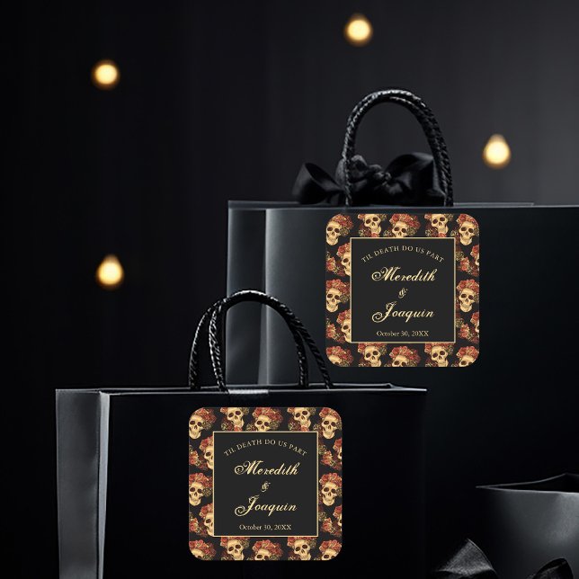 Gothic Skull Till Death Do Us Part Black Wedding Square Sticker (Creator Uploaded)