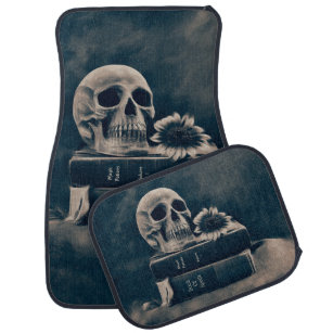 Gothic Skull Vintage Old Books Cyanotype Macabre Car Mat