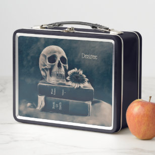 Gothic Skull Vintage Old Books Cyanotype Macabre Metal Lunch Box