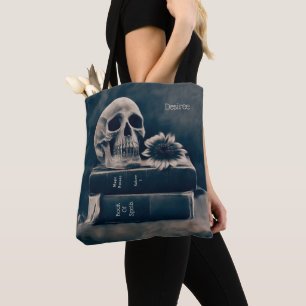 Gothic Skull Vintage Old Books Cyanotype Macabre Tote Bag