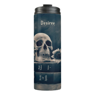 Gothic Skull Vintage Old Books Cyanotype Thermal Tumbler