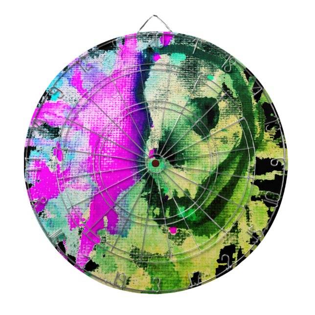 Gothic Skull Watercolor Halloween Neon Art  Dartboard (Front)