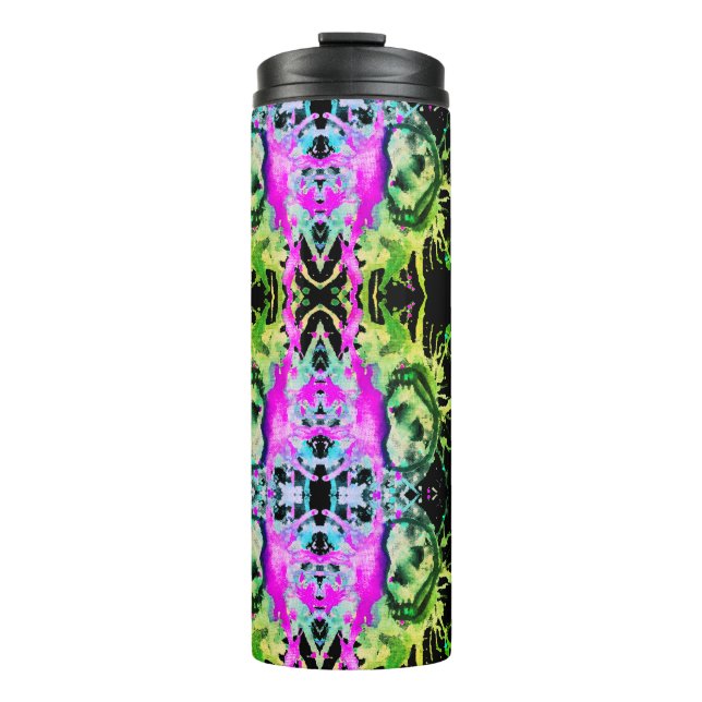 Gothic Skull Watercolor Halloween Neon Art     Thermal Tumbler (Front)