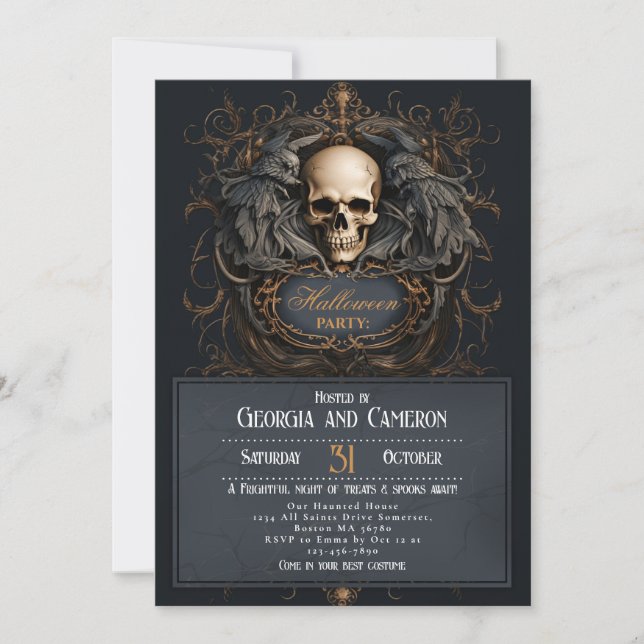 Gothic Skull Wings Halloween Invitation (Front)
