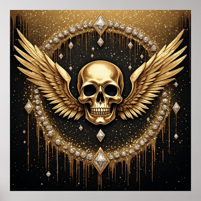 💎 Gothic Skull Wings Logo For Alternative Gifts ☠ Poster (Front)