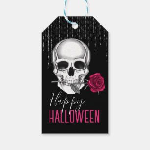 Gothic Skull with a Rose Happy Halloween Gift Tags