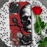 Gothic Skull with Black Rose 