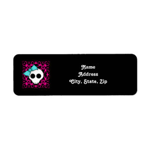 Gothic skull with blue blow on black and fuschia