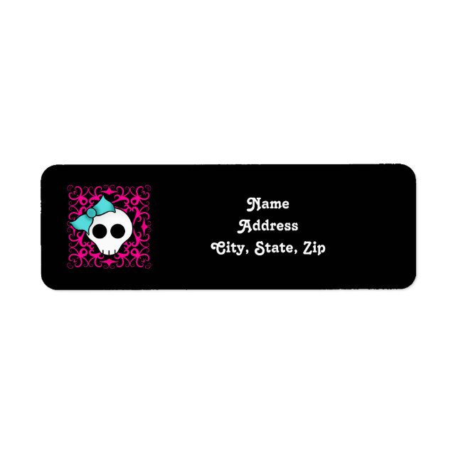 Gothic skull with blue blow on black and fuschia (Front)