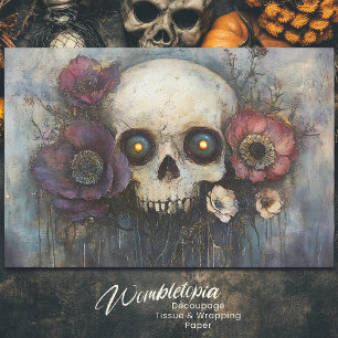 Gothic Skull with Flowers Dark Floral Decoupage Tissue Paper