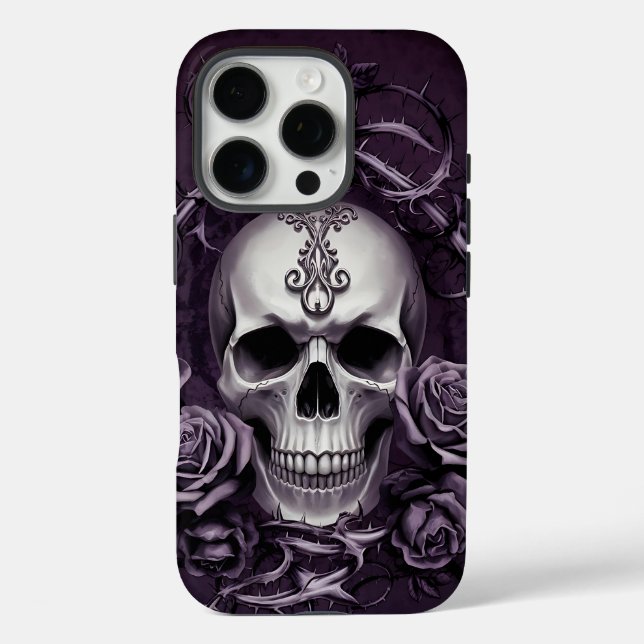 Gothic Skull with Purple Roses Case-Mate iPhone Case (Back)