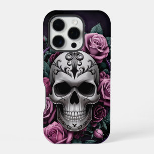 Gothic Skull with Purple Roses iPhone 16 Pro Case