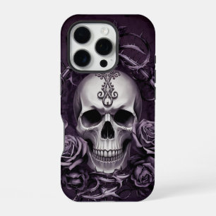 Gothic Skull with Purple Roses iPhone 16 Pro Case
