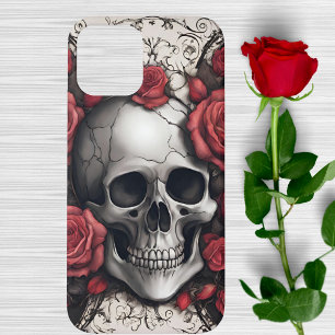 Gothic Skull with Red Roses iPhone 12 Case