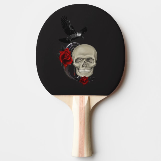 Gothic Skull With Rose and Raven Ping Pong Paddle (Front)