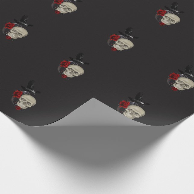 Gothic Skull With Rose and Raven Wrapping Paper (Corner)