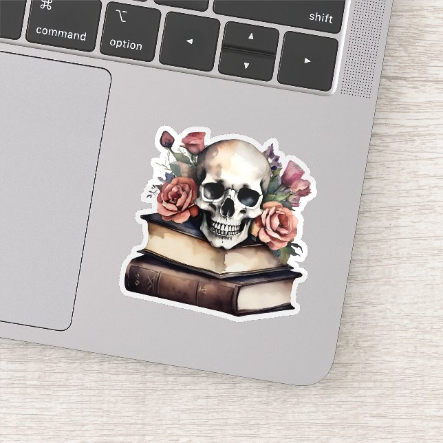 Gothic Skull with Roses and Books Waterproof  (Detail)