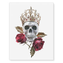Gothic Skull with Roses and Butterflies