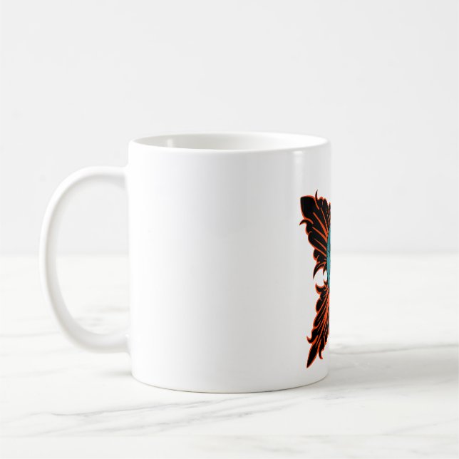 Gothic Skull with Sword and Fiery Tribal Design Coffee Mug (Left)