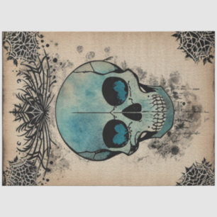 Gothic skull with teal smoke eyes ephemera  tissue paper