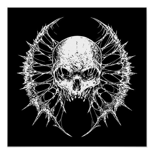 Gothic Skull with Webbed Wings Poster (Front)