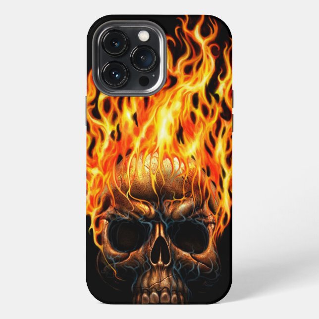 Gothic Skull Yellow Orange Fire Flames Pattern iPhone Case (Back)