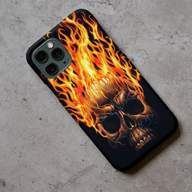 Gothic Skull Yellow Orange Fire Flames Pattern iPhone Case (Creator Uploaded)