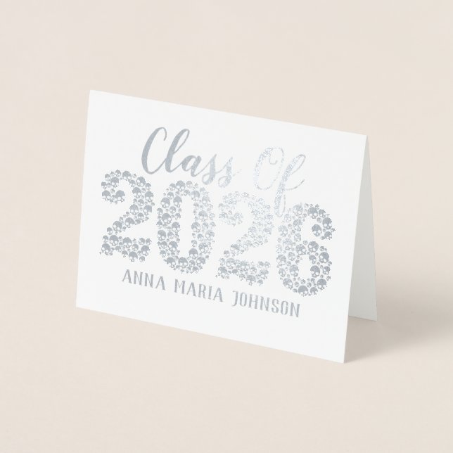 Gothic Skulls 2024 Silver Foil Graduation Card (Front)