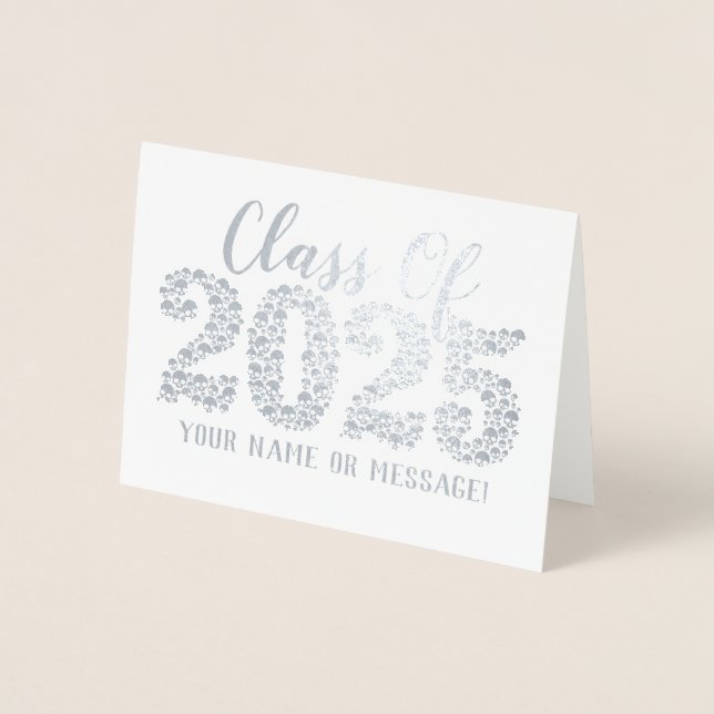 Gothic Skulls 2025 Silver Foil Graduation Card (Front)