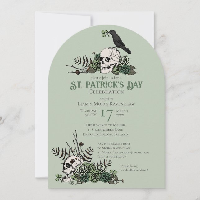 Gothic Skulls and Clovers St Patrick's Celebration Invitation (Front)