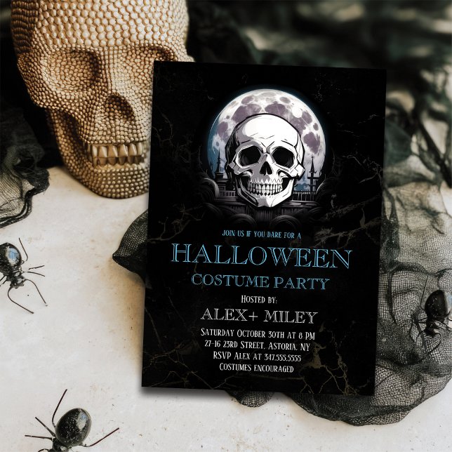 Gothic Skulls And Moon Halloween Costume Party Invitation (Creator Uploaded)