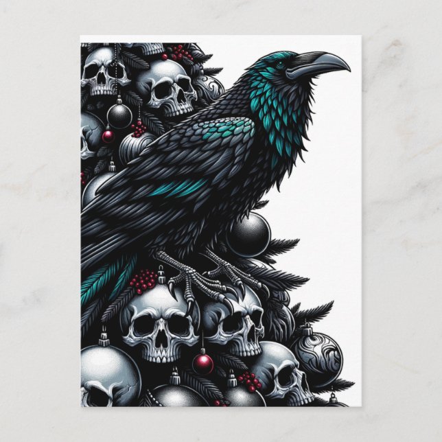 Gothic Skulls and Raven Christmas Tree Postcard (Front)