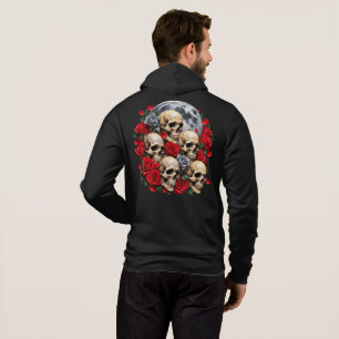 Gothic Skulls and Red Roses Full Moon Men's Hoodie